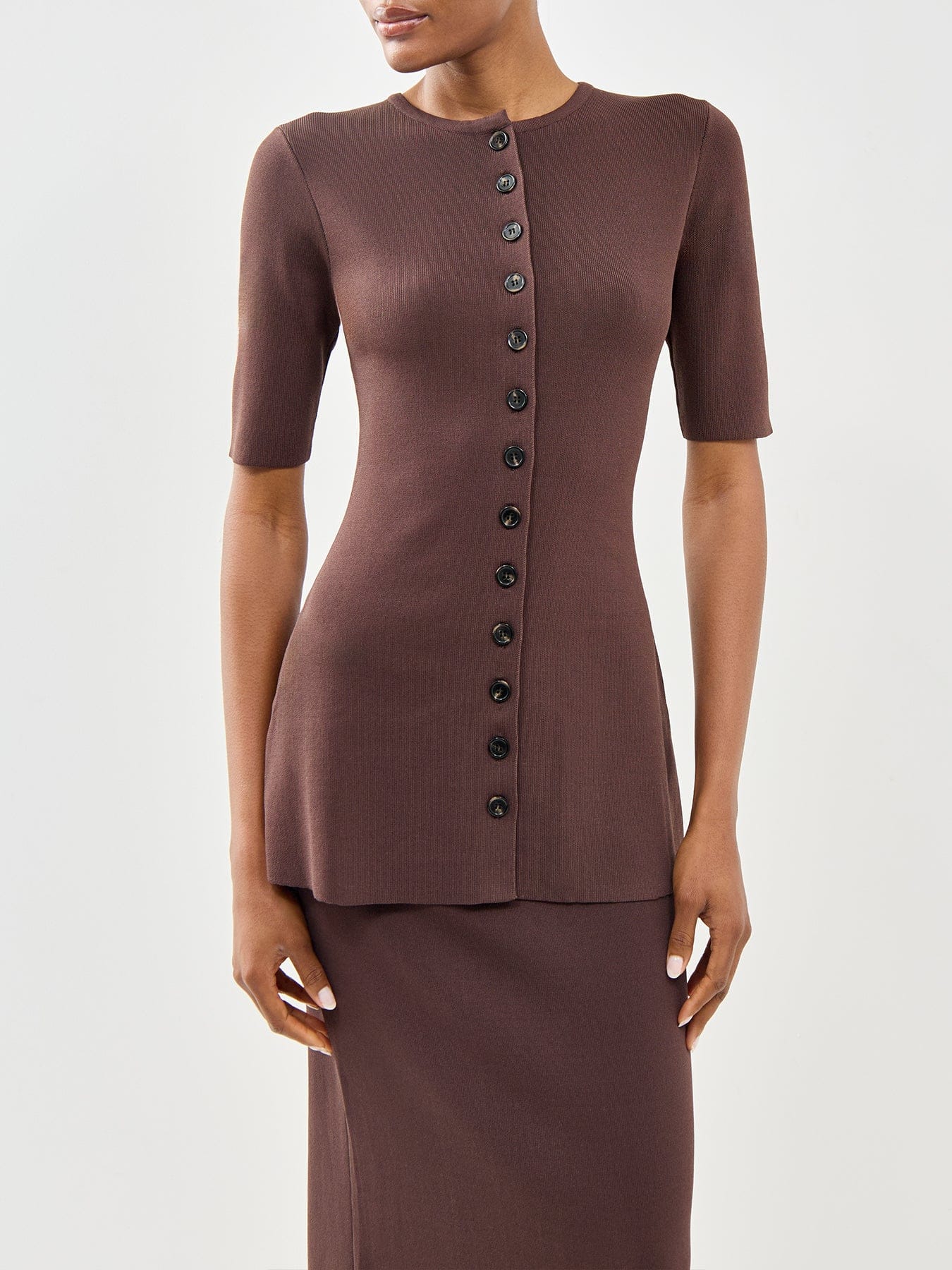 Pretty Lavish Lilah Longline Knit Short Sleeve Cardigan Brown