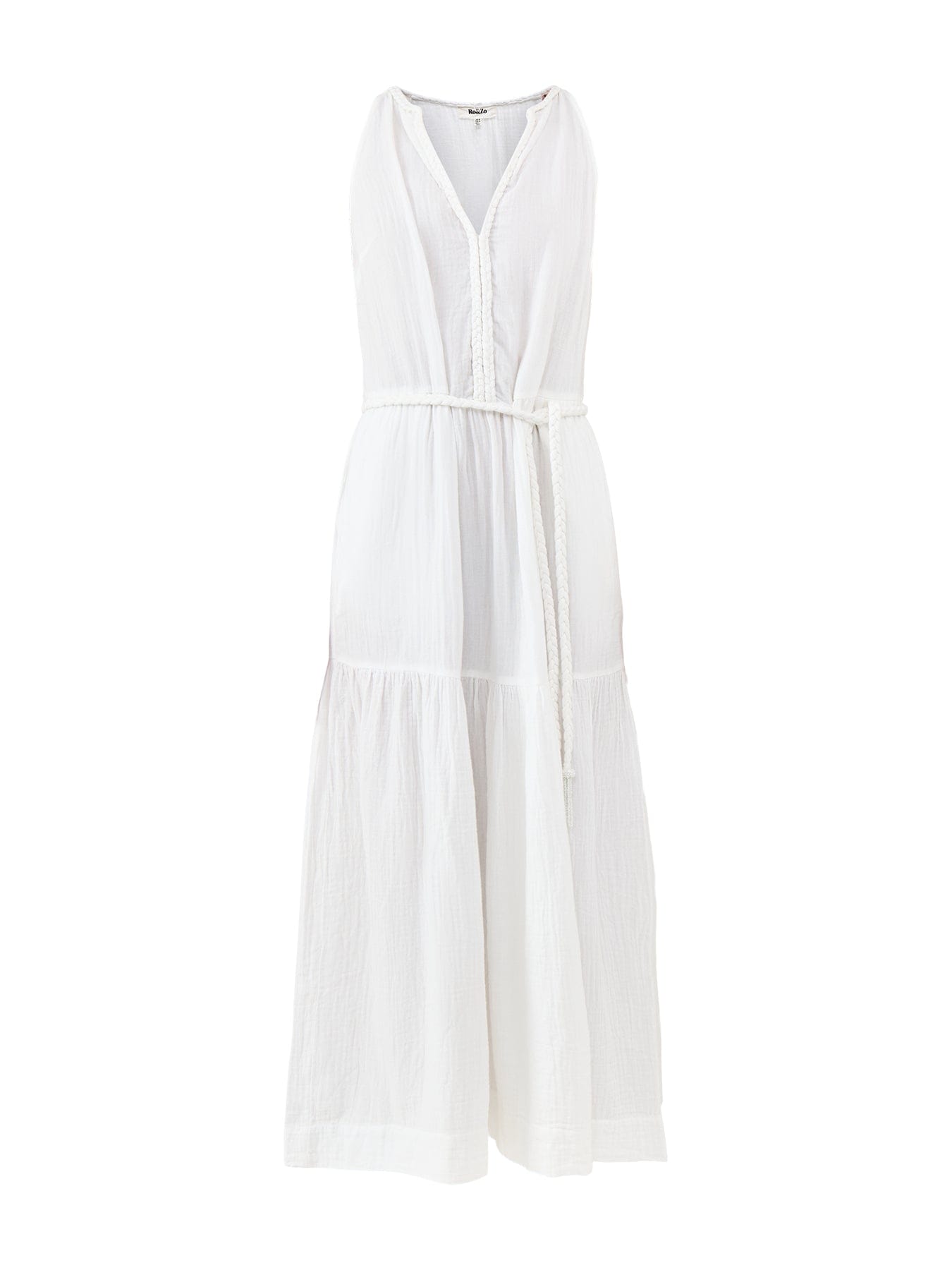 Ro and Zo Cheesecloth Rope Belt Dress White