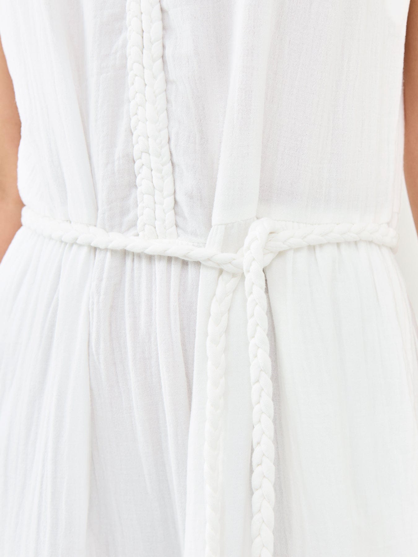 Ro and Zo Cheesecloth Rope Belt Dress White