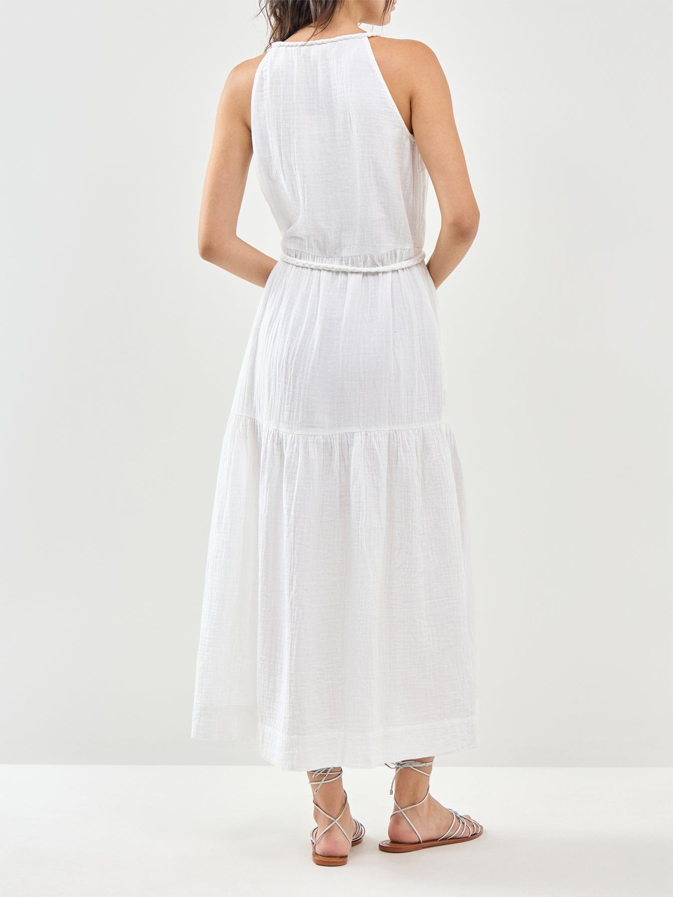 Ro and Zo Cheesecloth Rope Belt Dress White