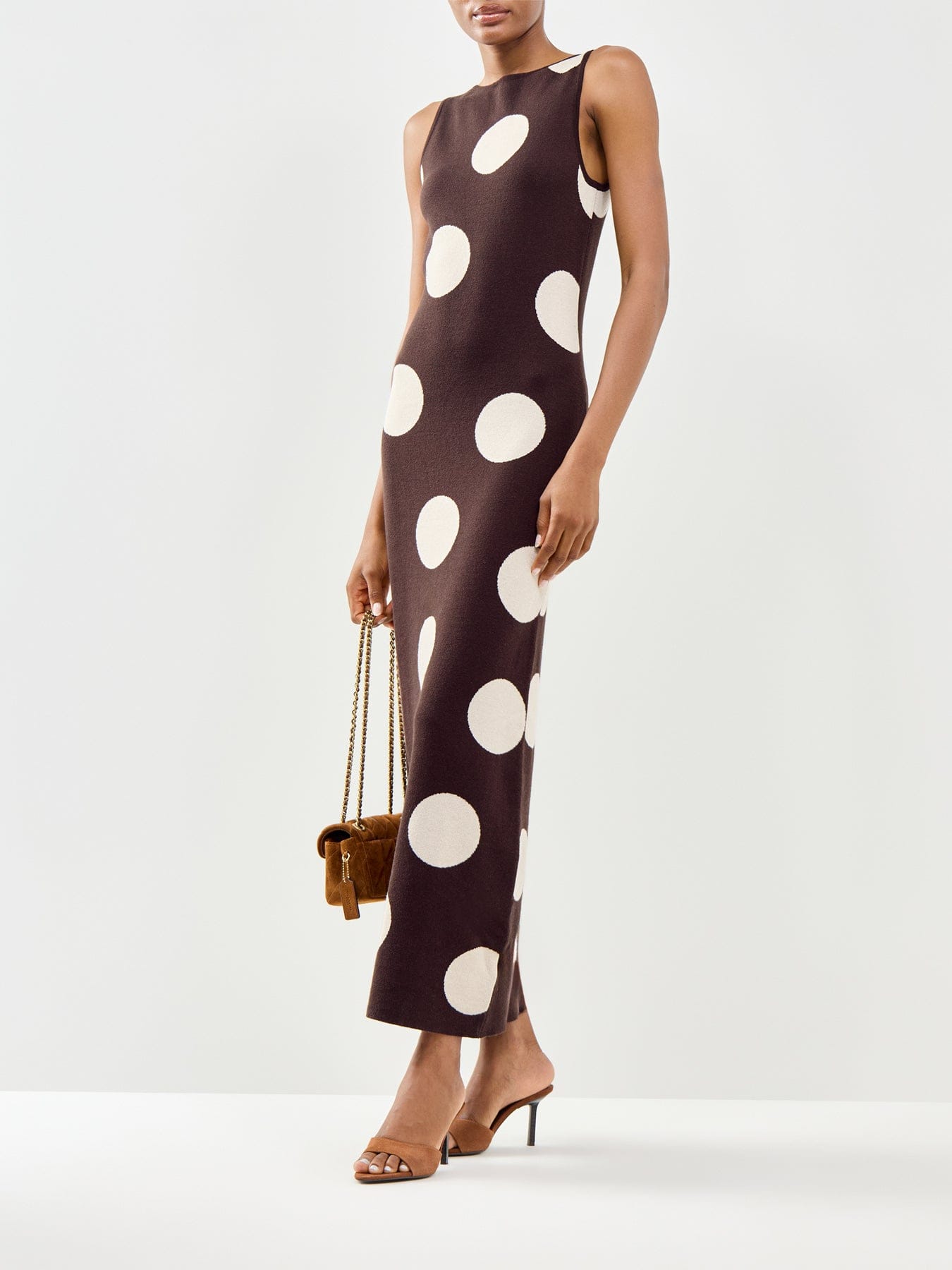 Pretty Lavish Sarover Polka Dot Maxi Slip Dress Brown
