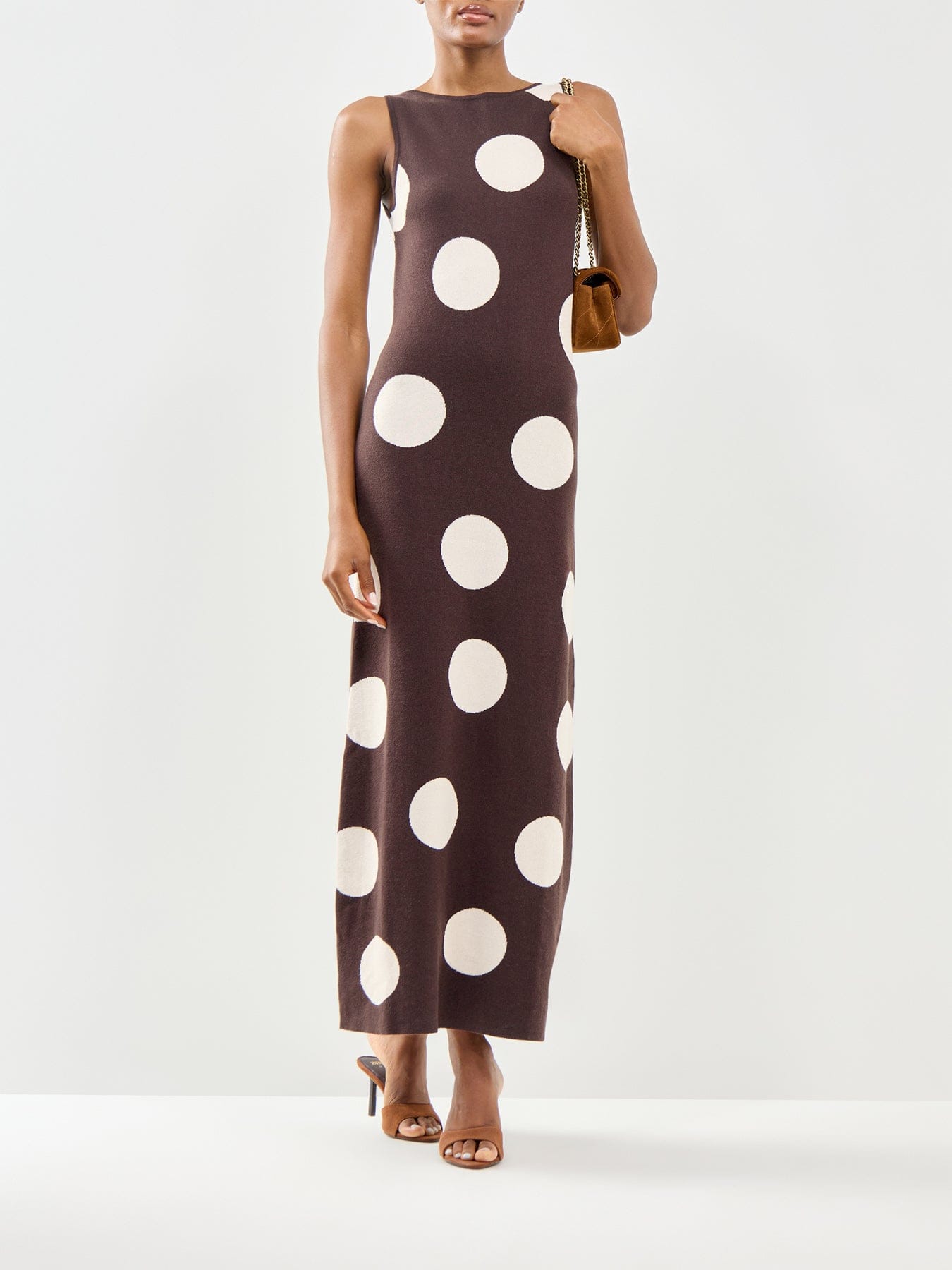Pretty Lavish Sarover Polka Dot Maxi Slip Dress Brown