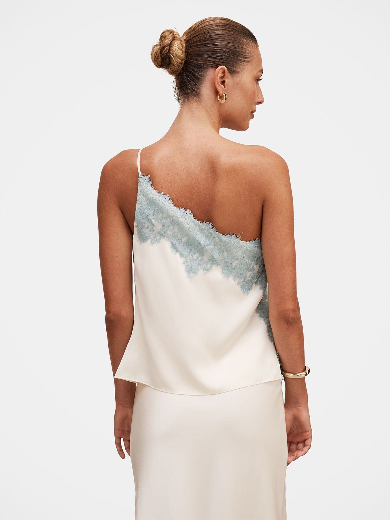 Forever New Adele One Shoulder Lace Trim Blouse White