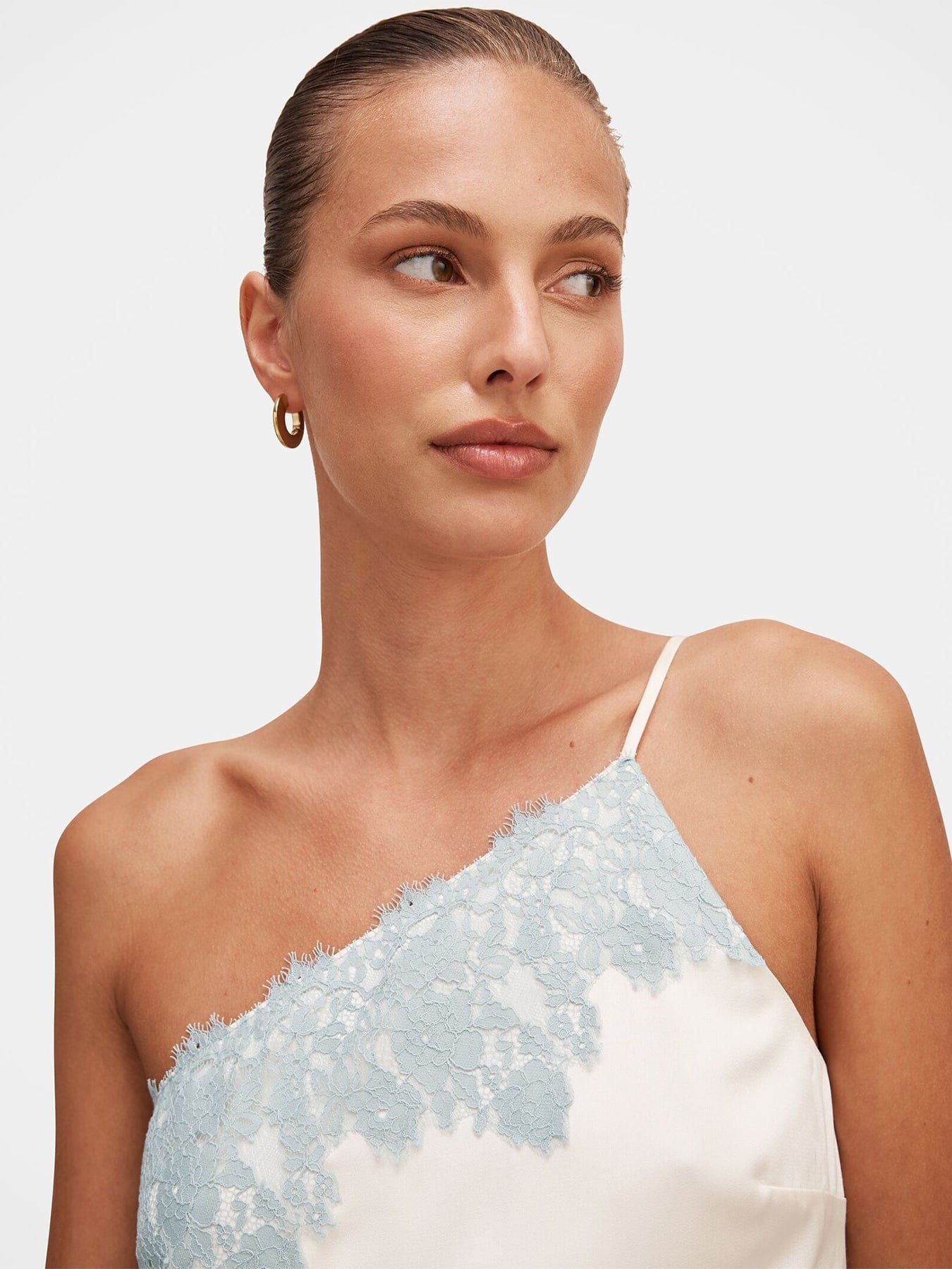 Forever New Adele One Shoulder Lace Trim Blouse White