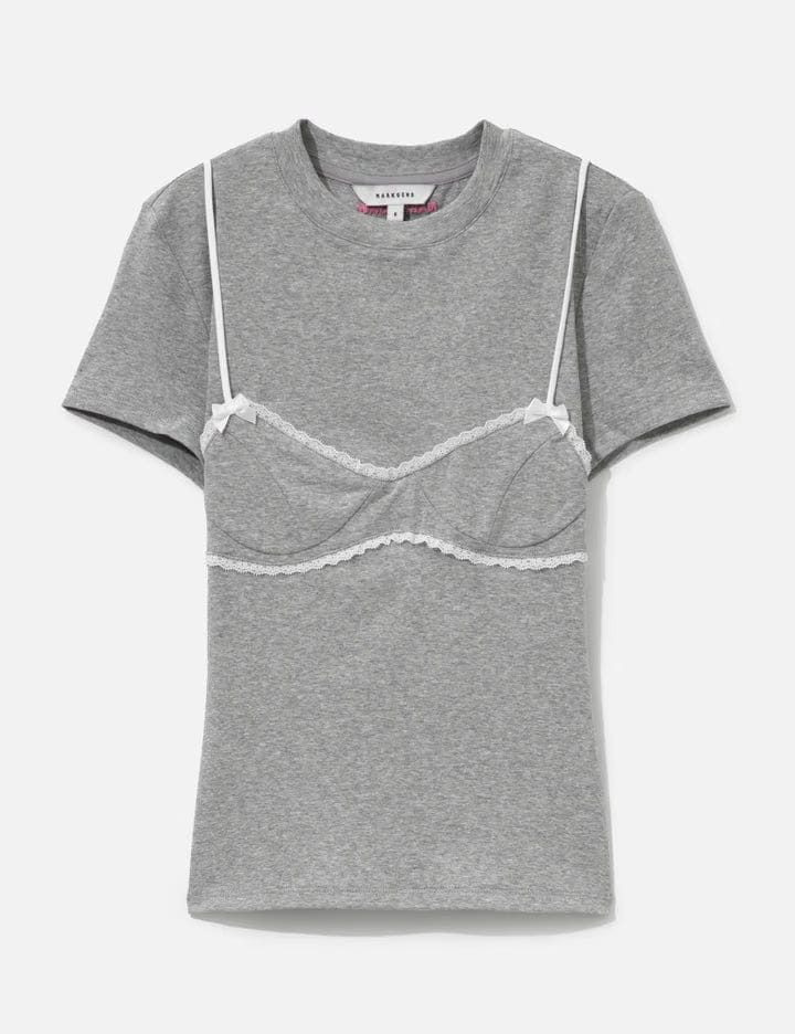 Markgong Grey Lace - Trim Bralette Detail T - Shirt