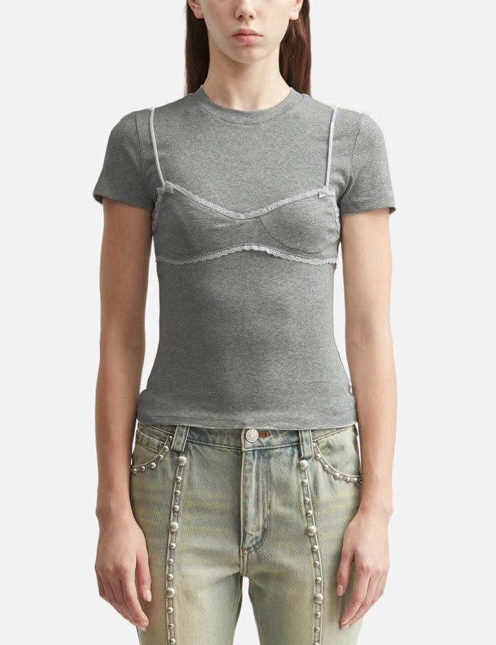 Markgong Grey Lace - Trim Bralette Detail T - Shirt
