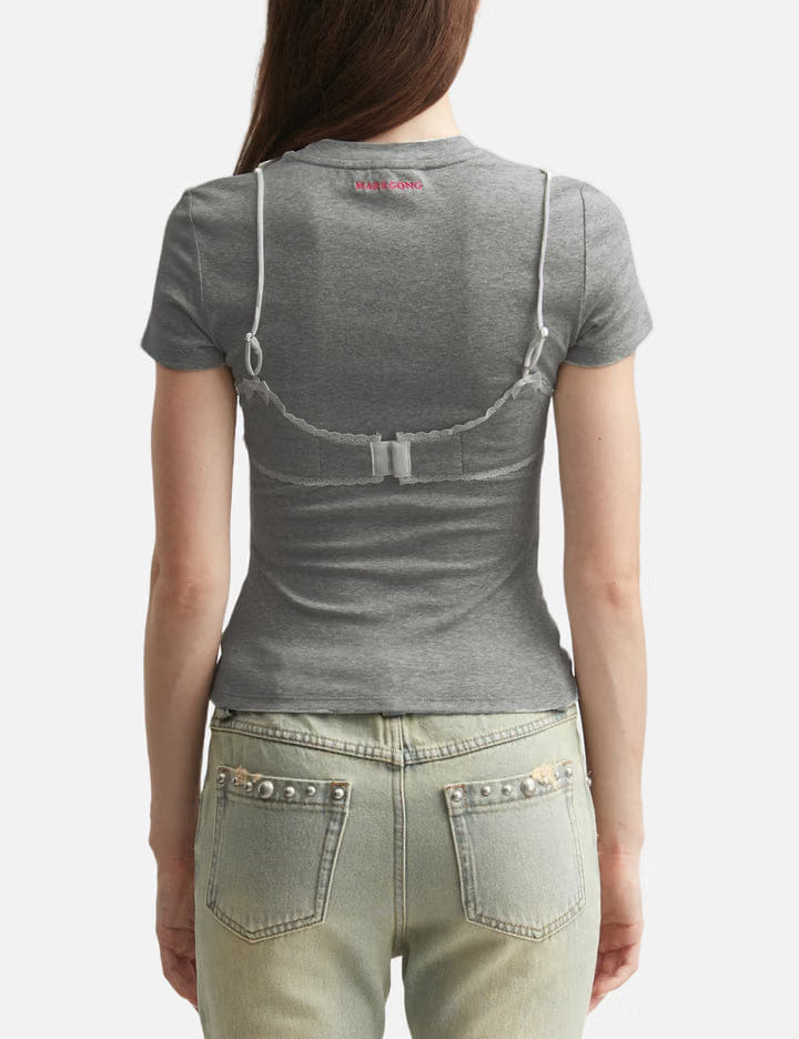 Markgong Grey Lace - Trim Bralette Detail T - Shirt