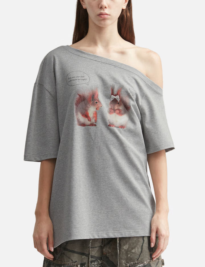 Markgong Gray Squirrel Printed One - Shoulder Short Sleeve T - Shirt