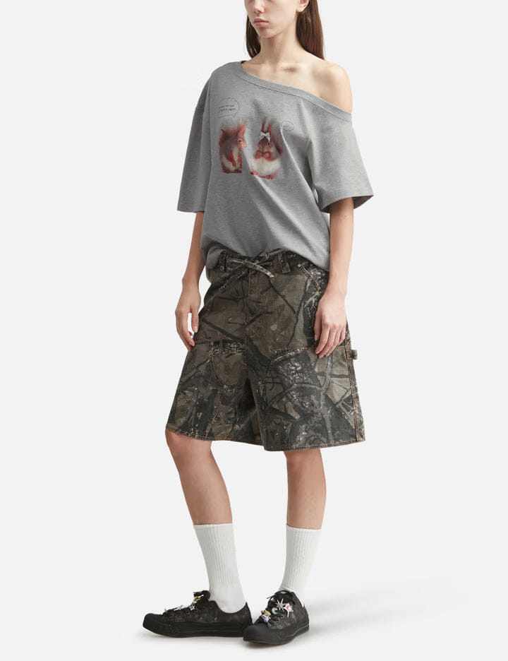 Markgong Gray Squirrel Printed One - Shoulder Short Sleeve T - Shirt