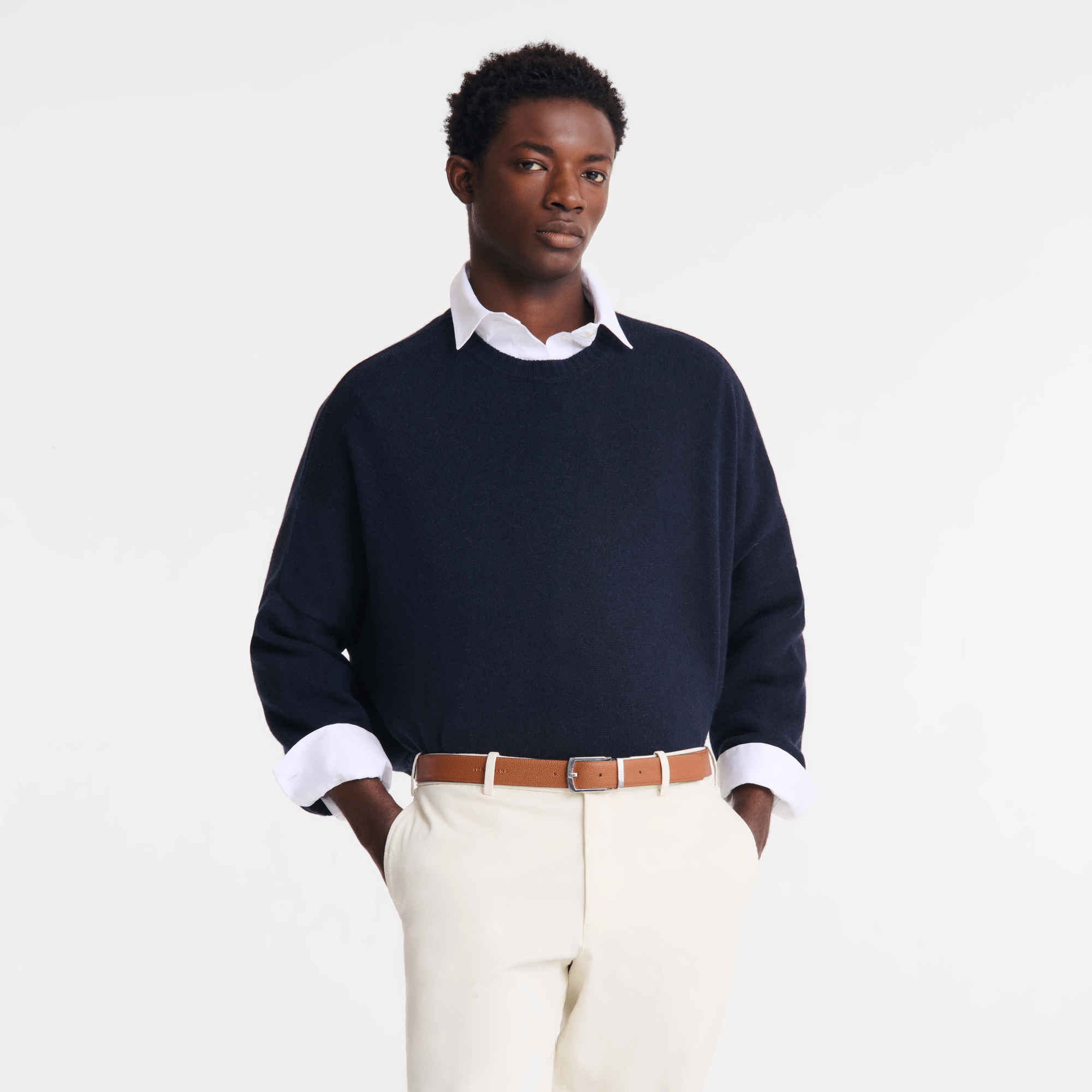 Long Champ Longchamp Le Foulonné Men's belt Navy/Caramel