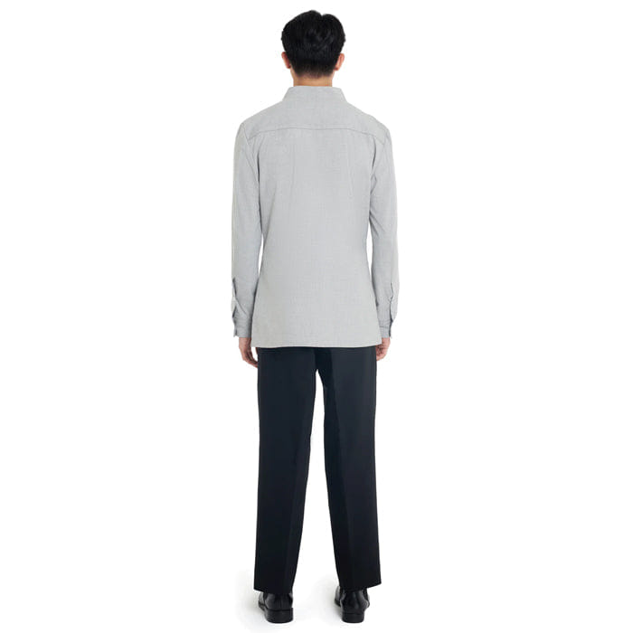 JAN SOBER LIGHT GREY COLLARLESS LONG - SLEEVE SHIRT WITH VISIBLE BUTTONS – SLIM FIT