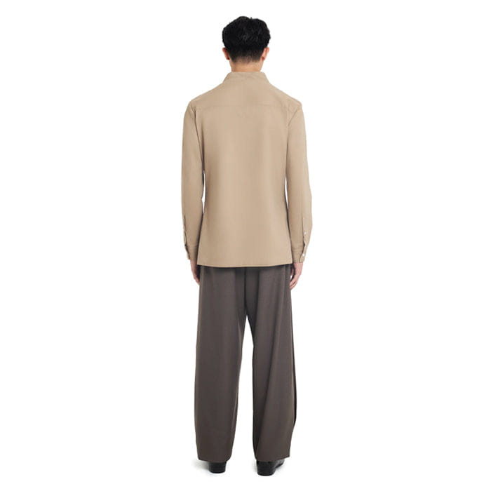 JAN SOBER BEIGE COLLARLESS LONG - SLEEVE SHIRT WITH VISIBLE BUTTONS – SLIM FIT