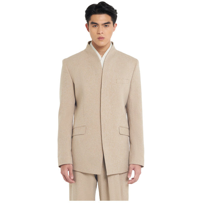 JAN SOBER BEIGE COLLARLESS BLAZER