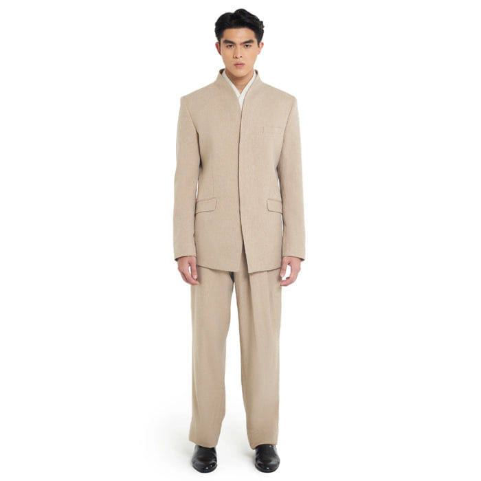 JAN SOBER BEIGE COLLARLESS BLAZER