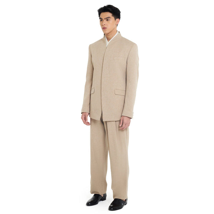 JAN SOBER BEIGE COLLARLESS BLAZER