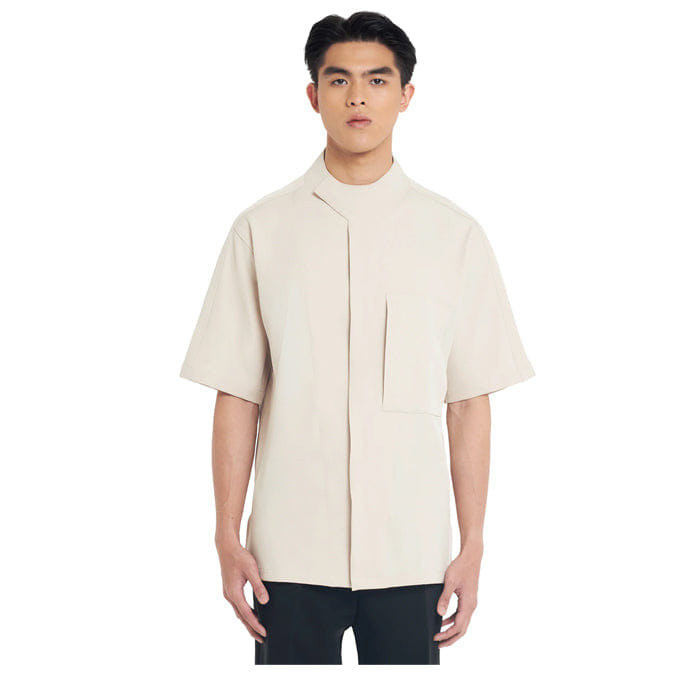 JAN SOBER CREAM OVERSIZED COLLARLESS SHIRT WITH OVERLAP DETAIL