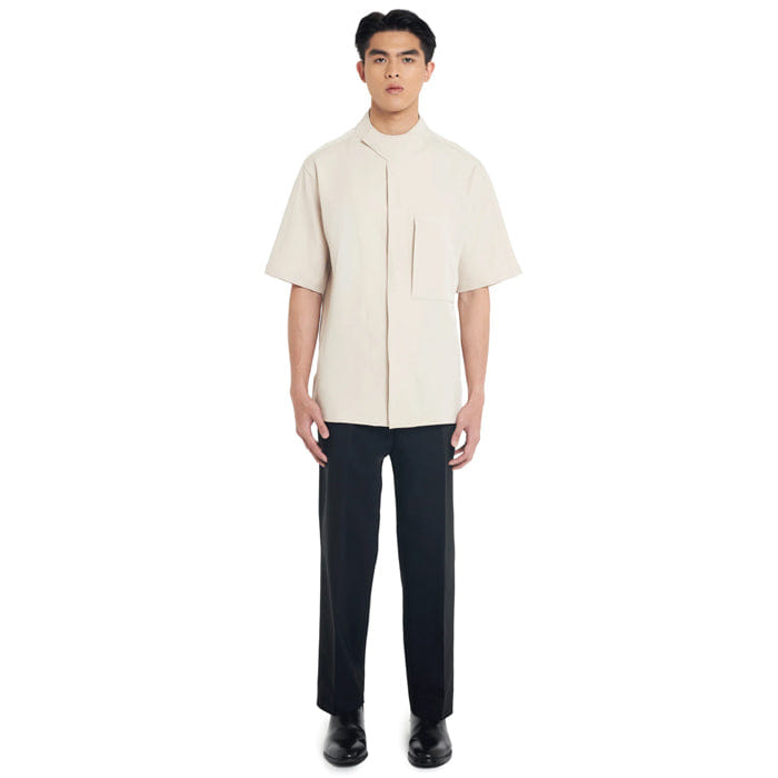 JAN SOBER CREAM OVERSIZED COLLARLESS SHIRT WITH OVERLAP DETAIL