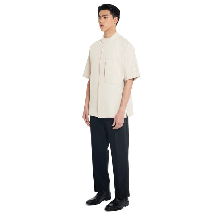 JAN SOBER CREAM OVERSIZED COLLARLESS SHIRT WITH OVERLAP DETAIL