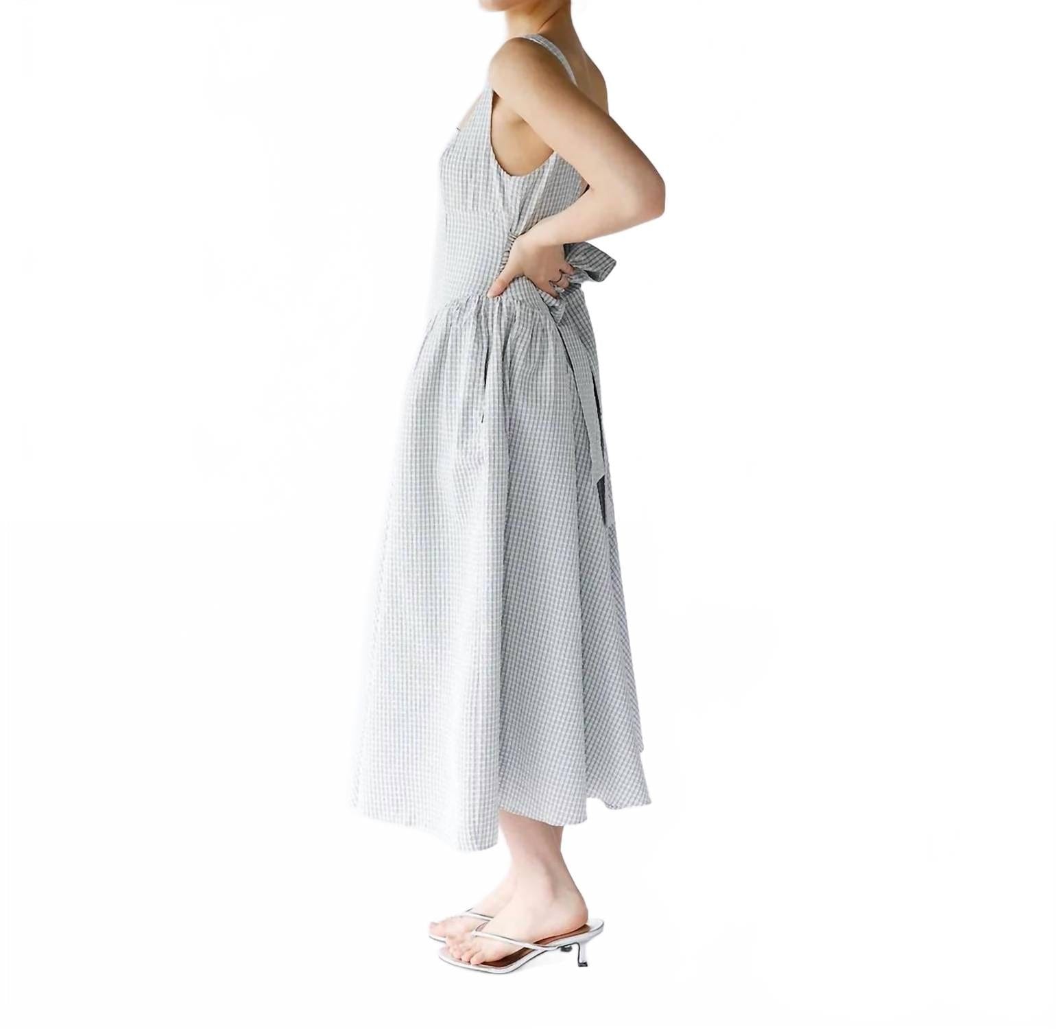Back Yinya Plaid Bow - Back Midi Dress In Blue