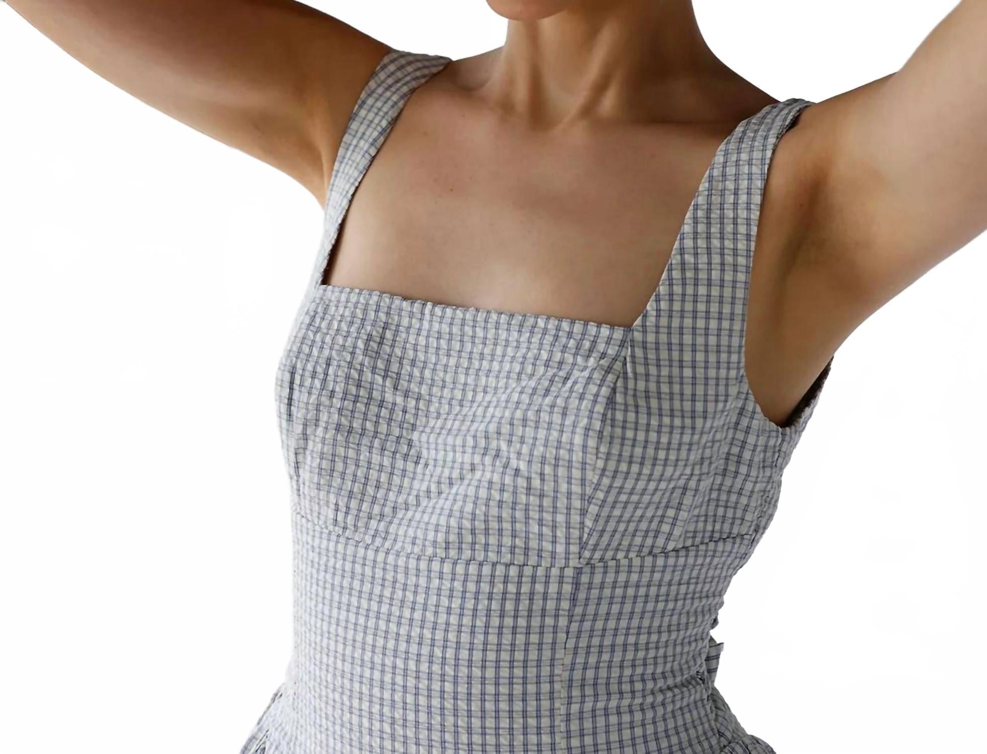 Back Yinya Plaid Bow - Back Midi Dress In Blue