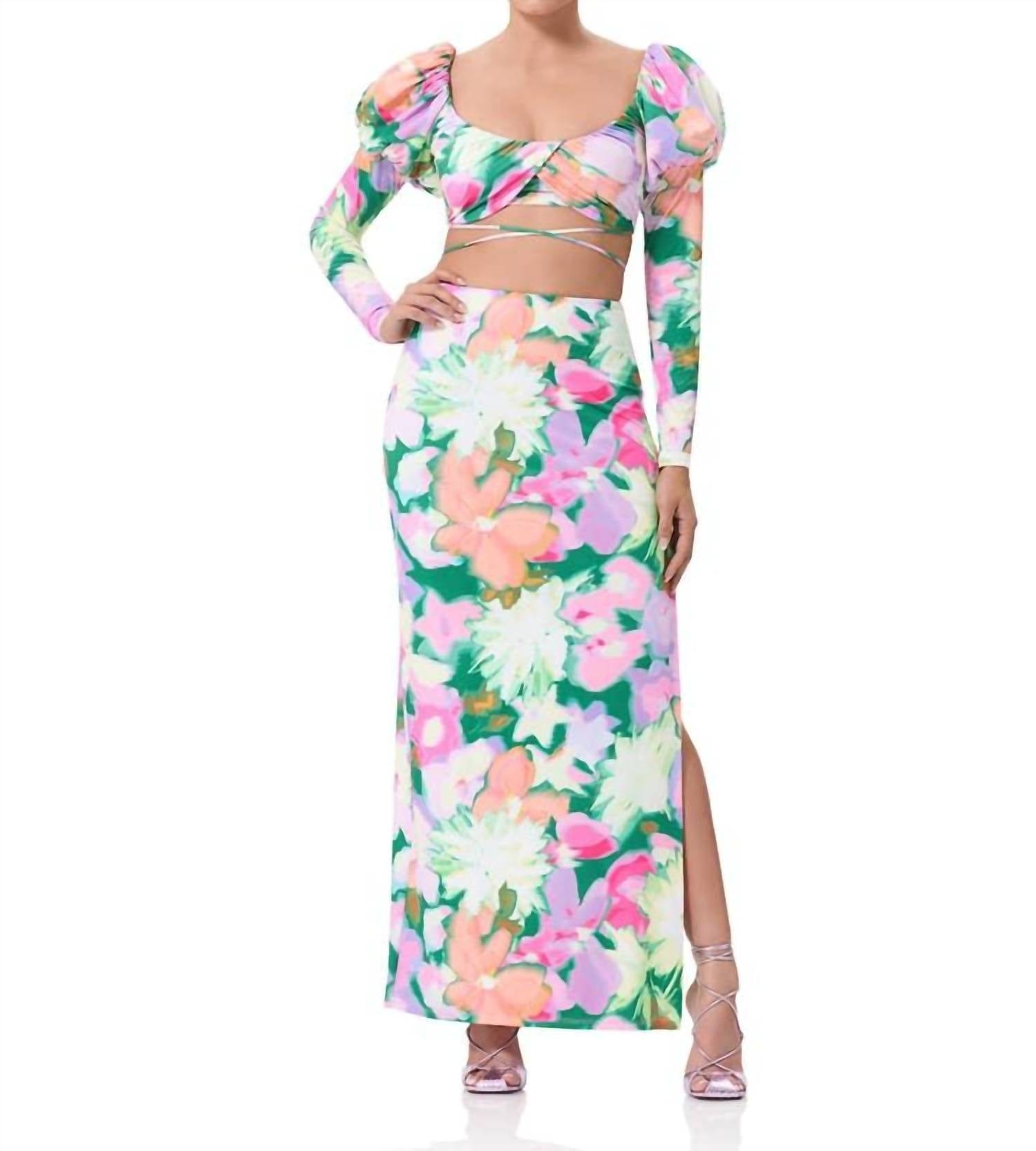 BLOSSOM Ryleigh Hi Waist Maxi Side Slit Skirt In Spring Blossom