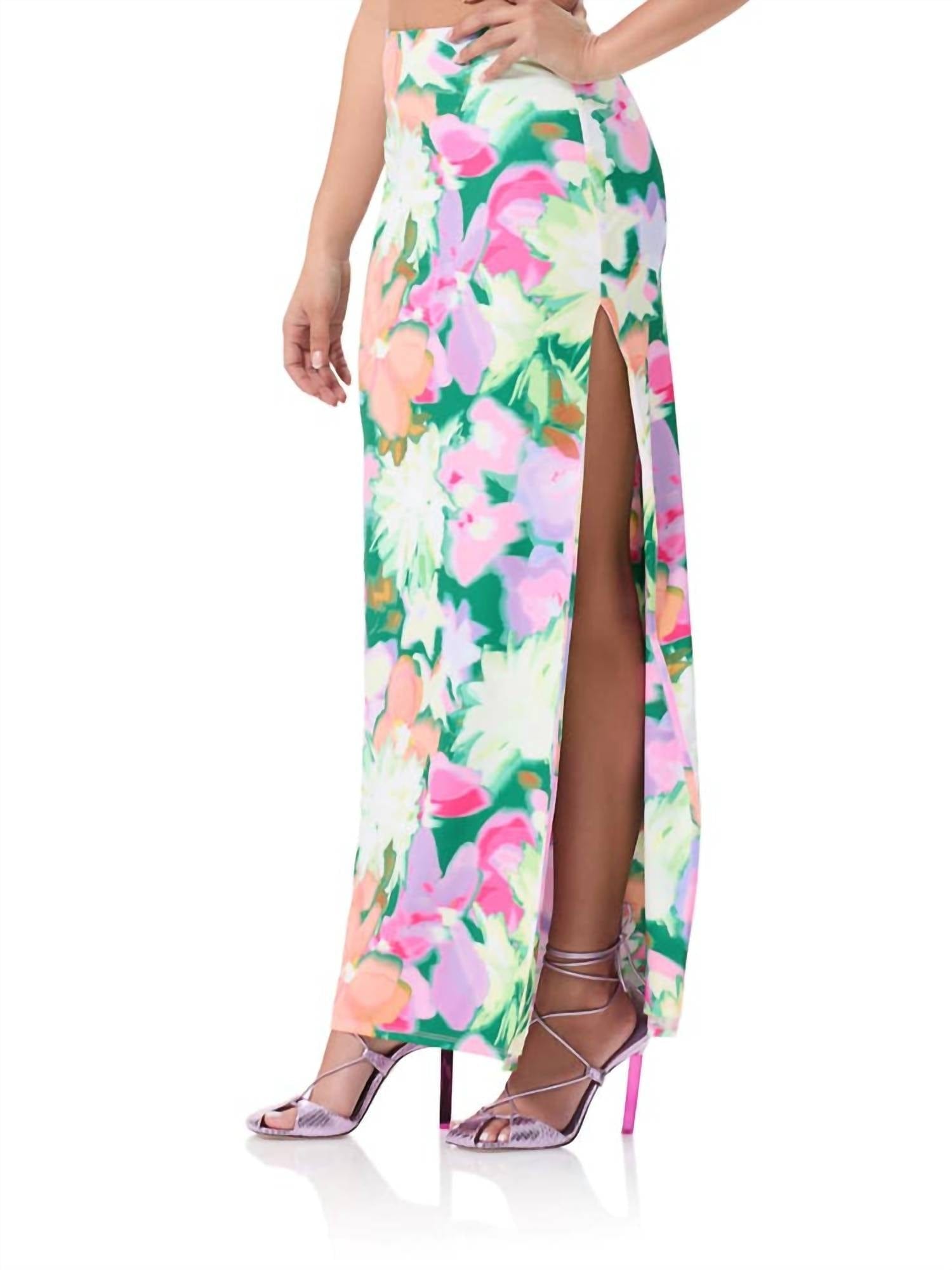 BLOSSOM Ryleigh Hi Waist Maxi Side Slit Skirt In Spring Blossom