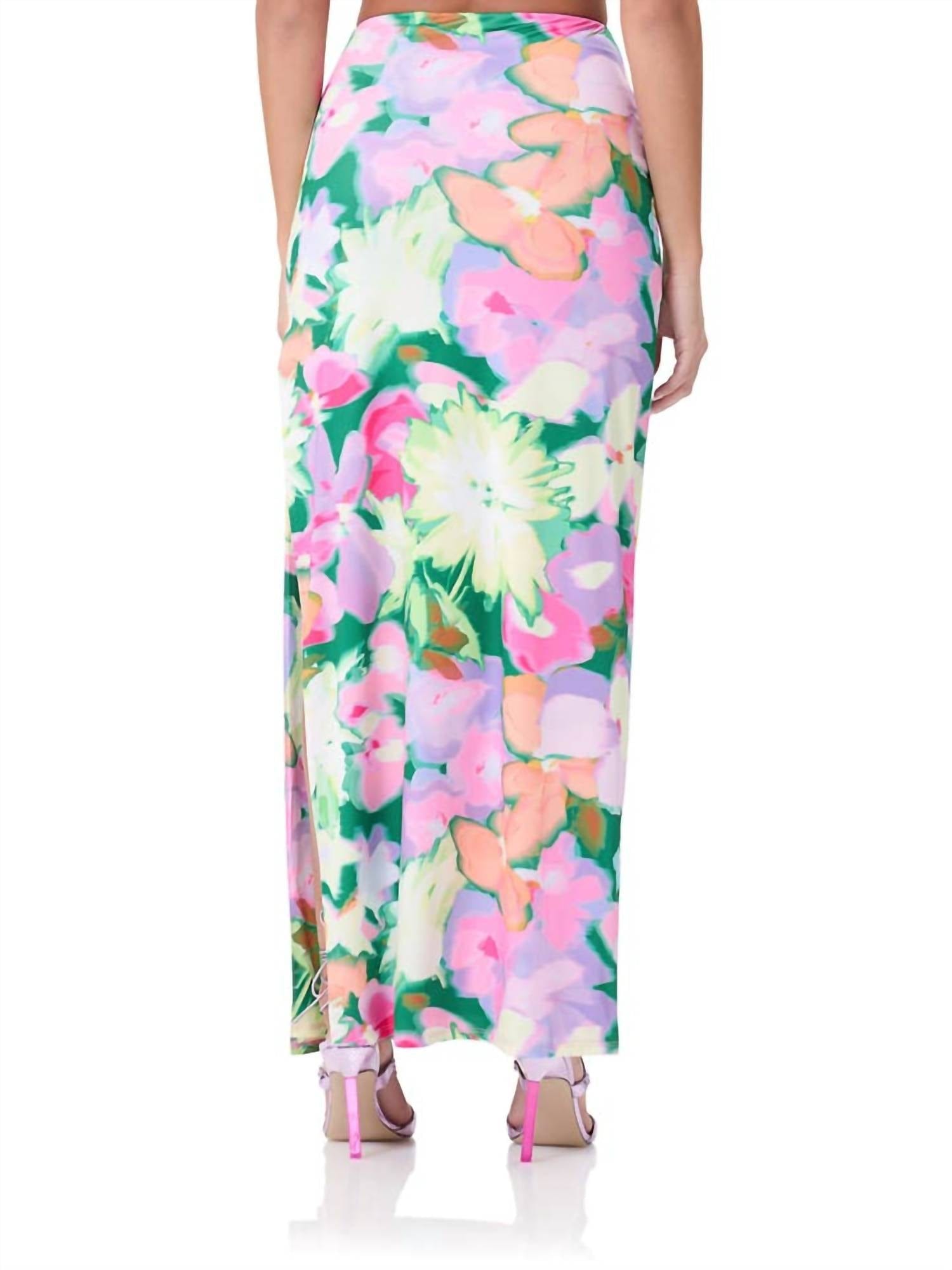 BLOSSOM Ryleigh Hi Waist Maxi Side Slit Skirt In Spring Blossom