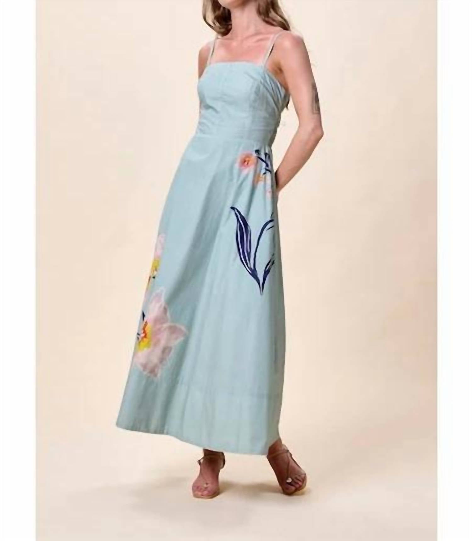Blue Riley Ankle Dress In Moresco Blue Surf