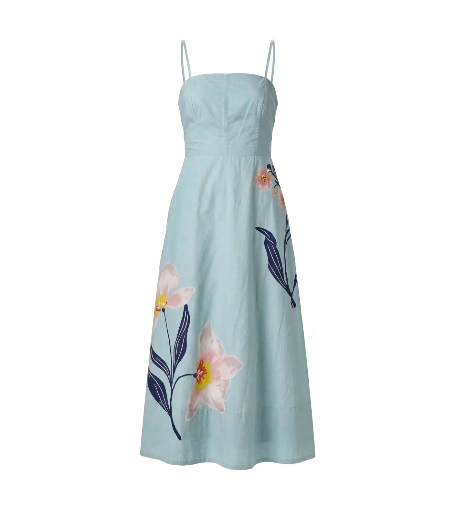 Blue Riley Ankle Dress In Moresco Blue Surf