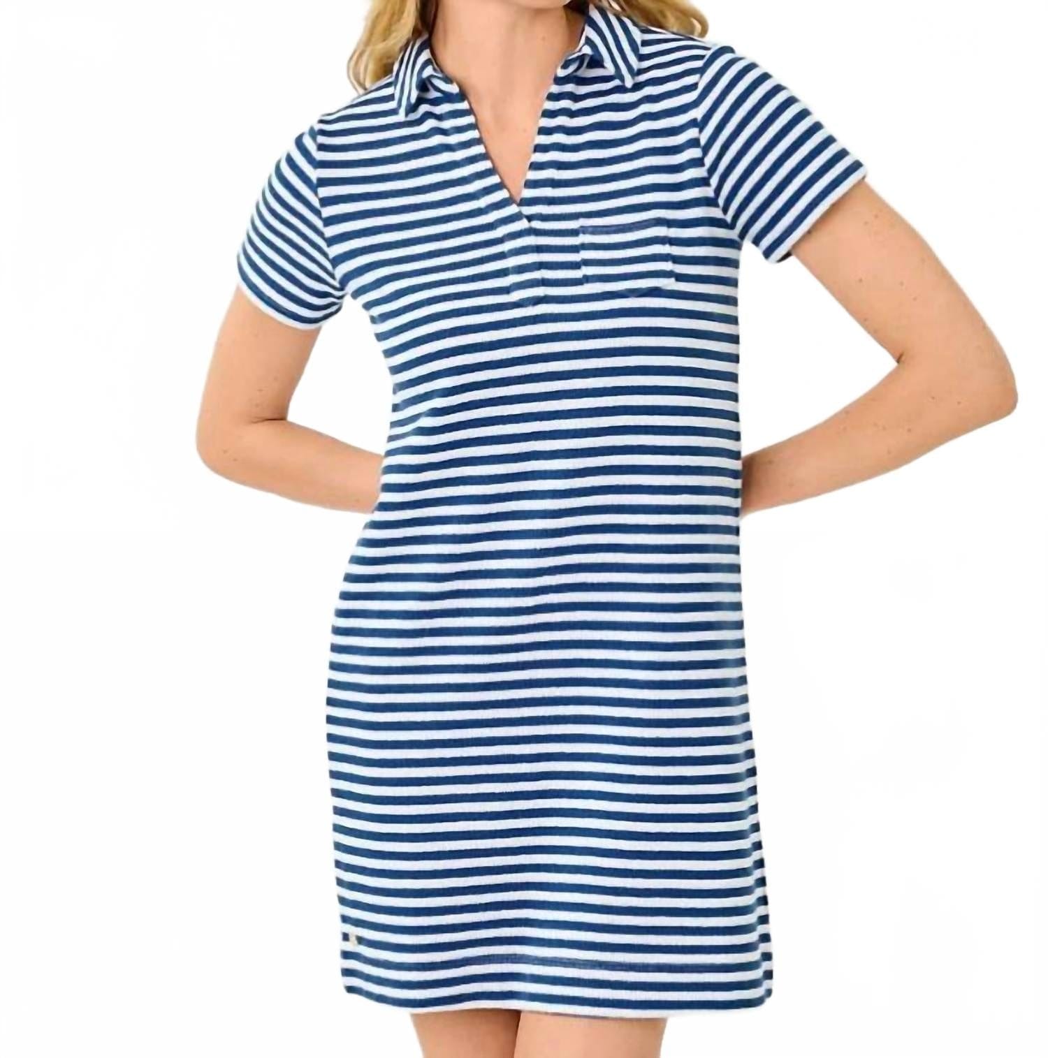 St. Tropez Dune Short Sleeve Dress In Starlight Navy St Tropez Stripe