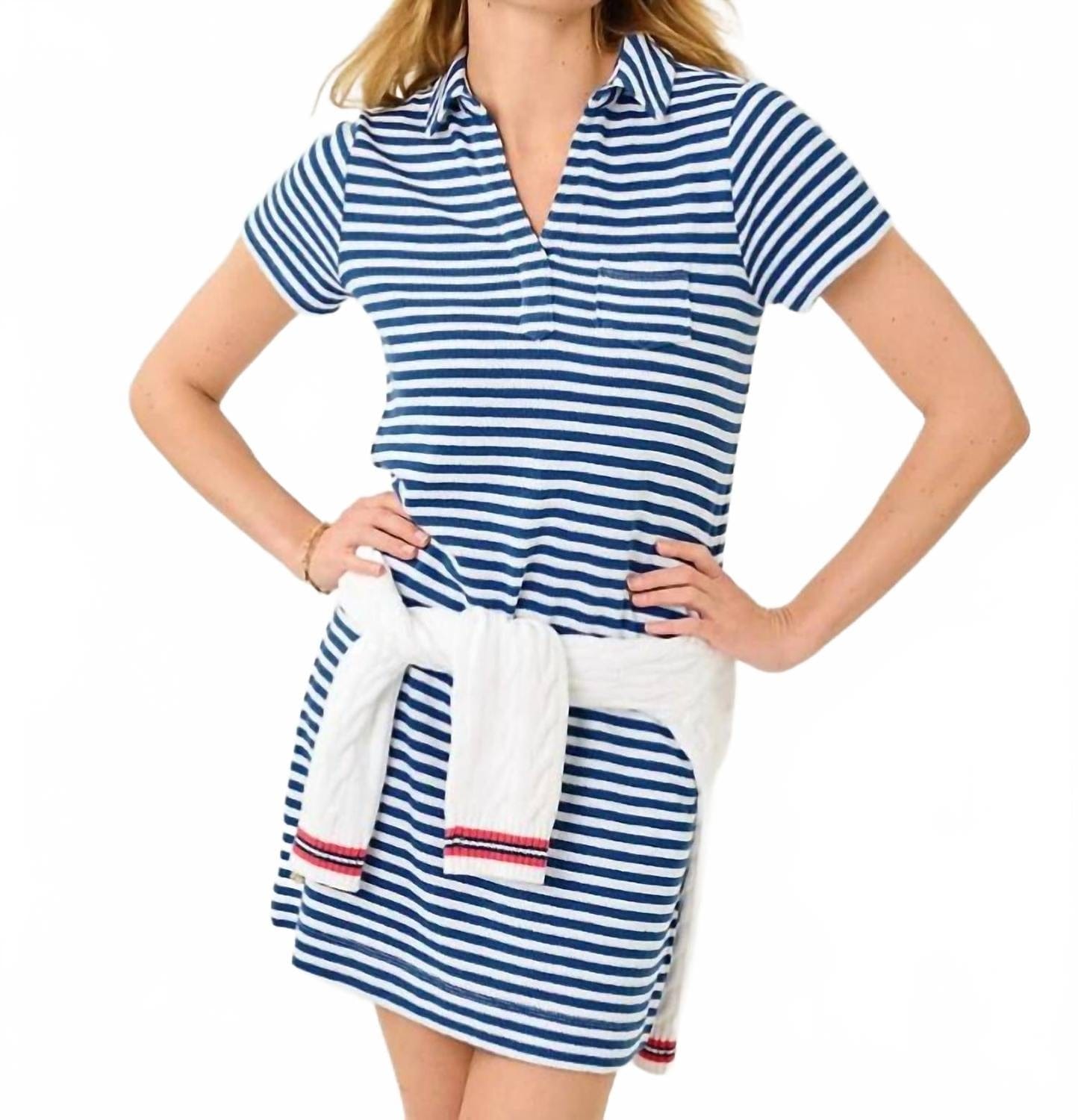 St. Tropez Dune Short Sleeve Dress In Starlight Navy St Tropez Stripe