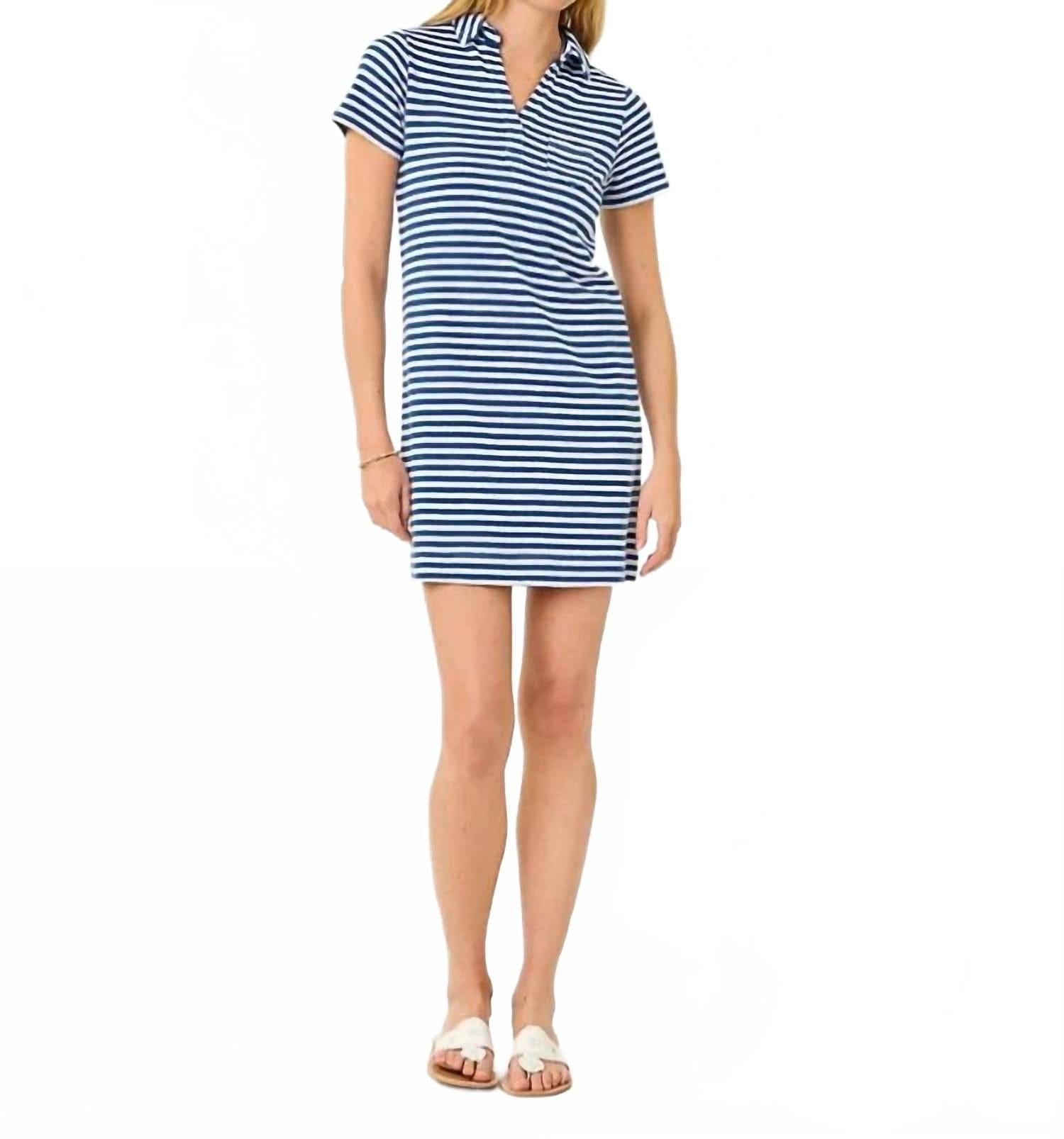 St. Tropez Dune Short Sleeve Dress In Starlight Navy St Tropez Stripe