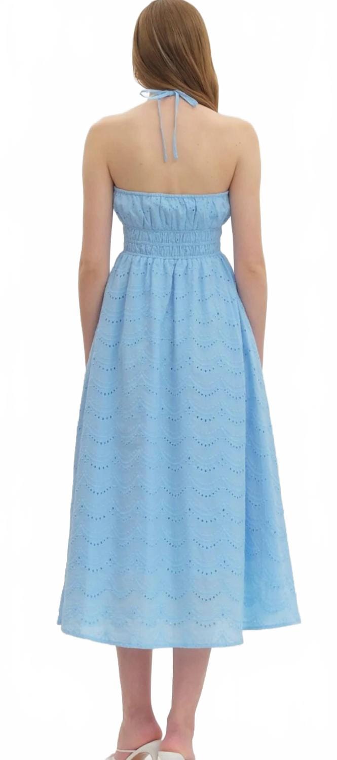 Blue Women's Anneliese Eyelet Halter Midi Dress In Sky Blue