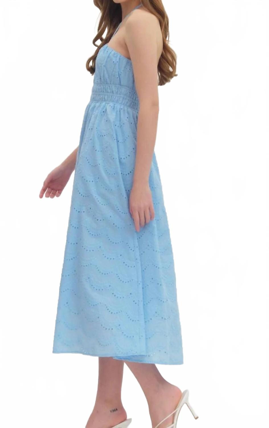 Blue Women's Anneliese Eyelet Halter Midi Dress In Sky Blue