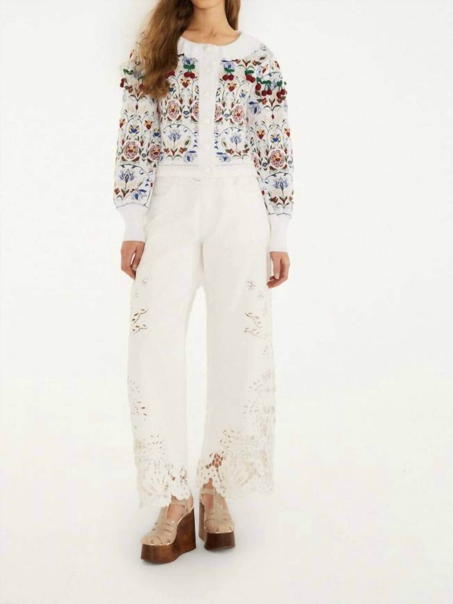 WHITE* Stitched Garden Anika Cardigan In White