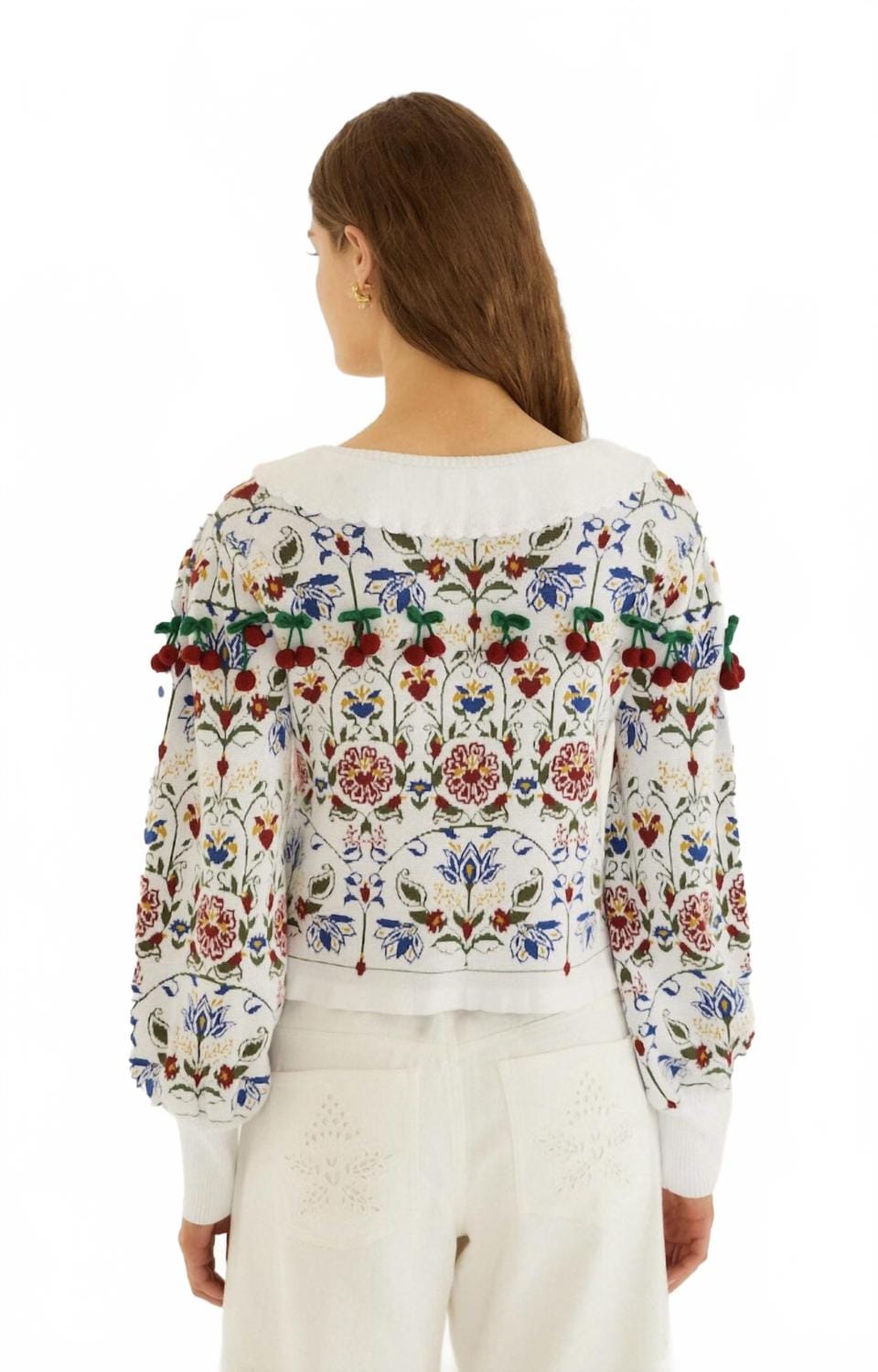 WHITE* Stitched Garden Anika Cardigan In White