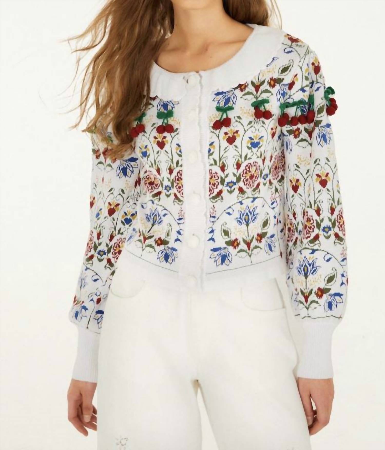 WHITE* Stitched Garden Anika Cardigan In White