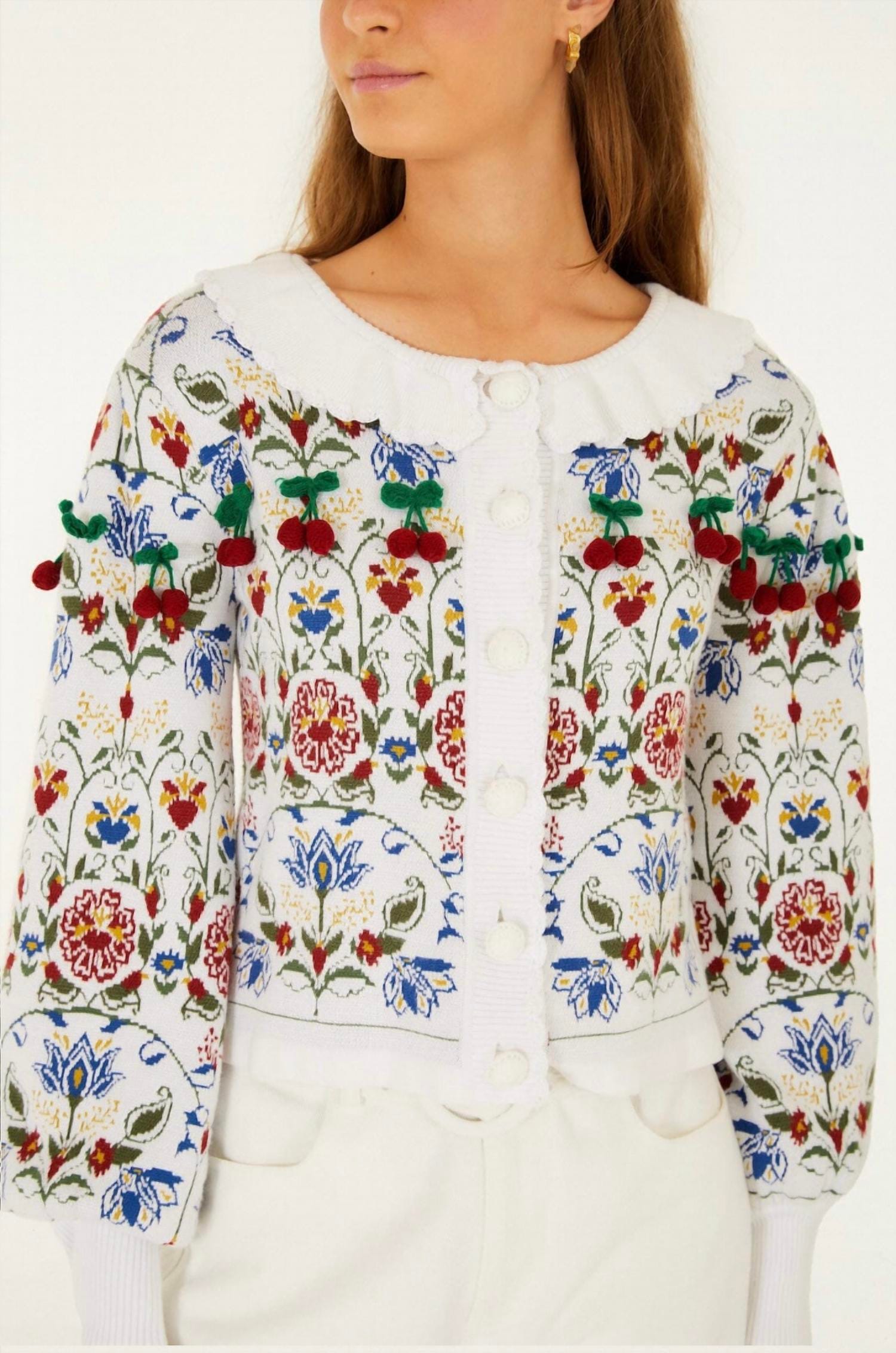 WHITE* Stitched Garden Anika Cardigan In White
