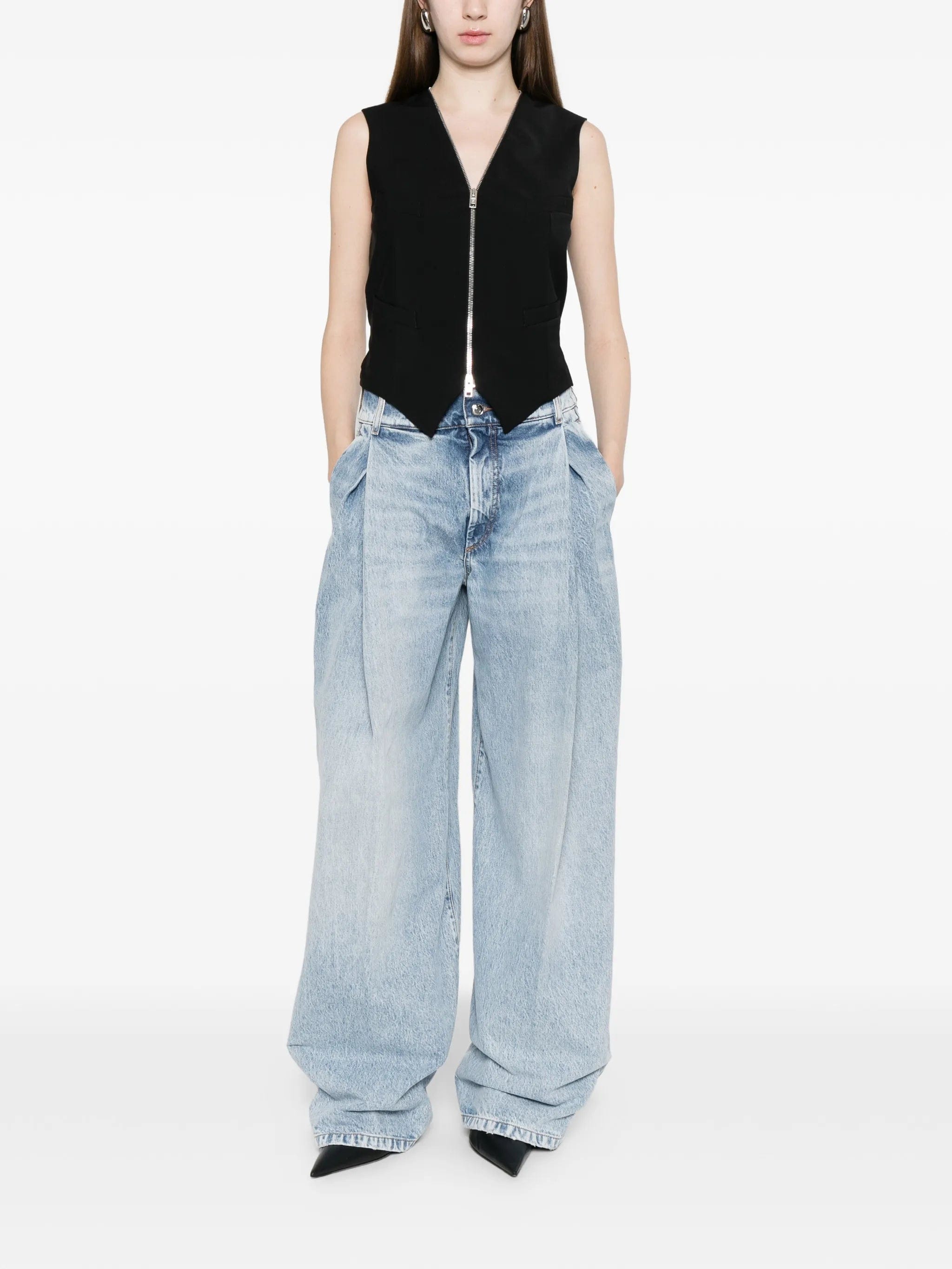 Sportmax Salbatro button - embellished pleated denim trousers