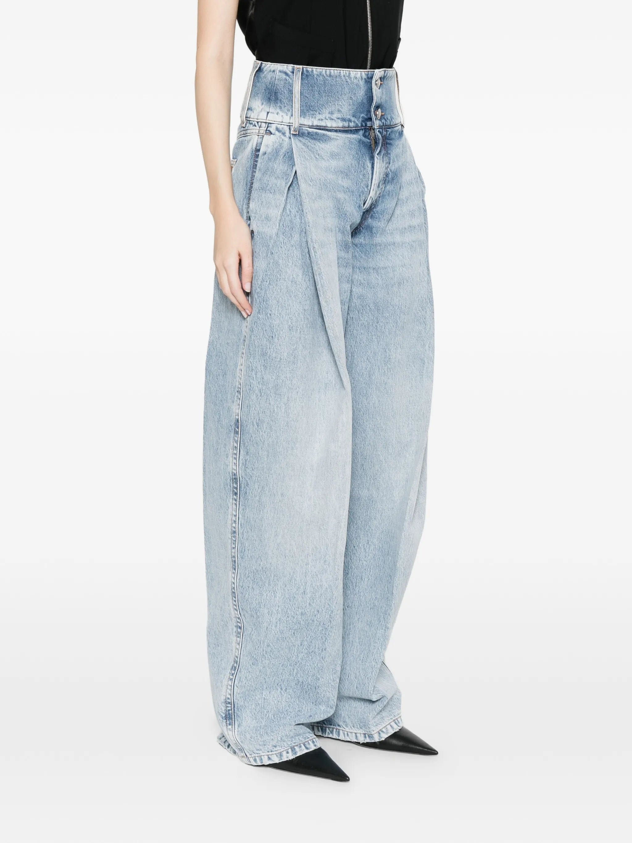 Sportmax Salbatro button - embellished pleated denim trousers