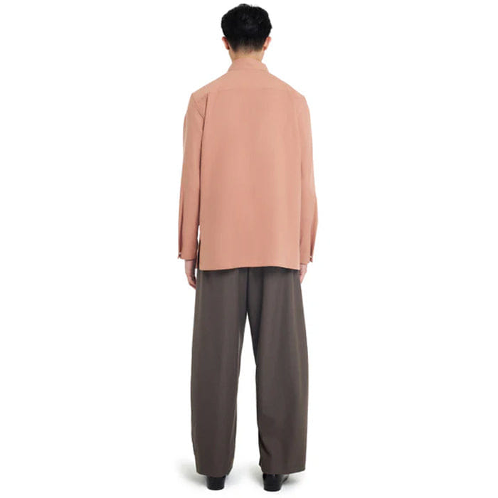 JAN SOBER SALMON COLLARLESS OVERLAP LAPEL LONG SLEEVES SHIRT