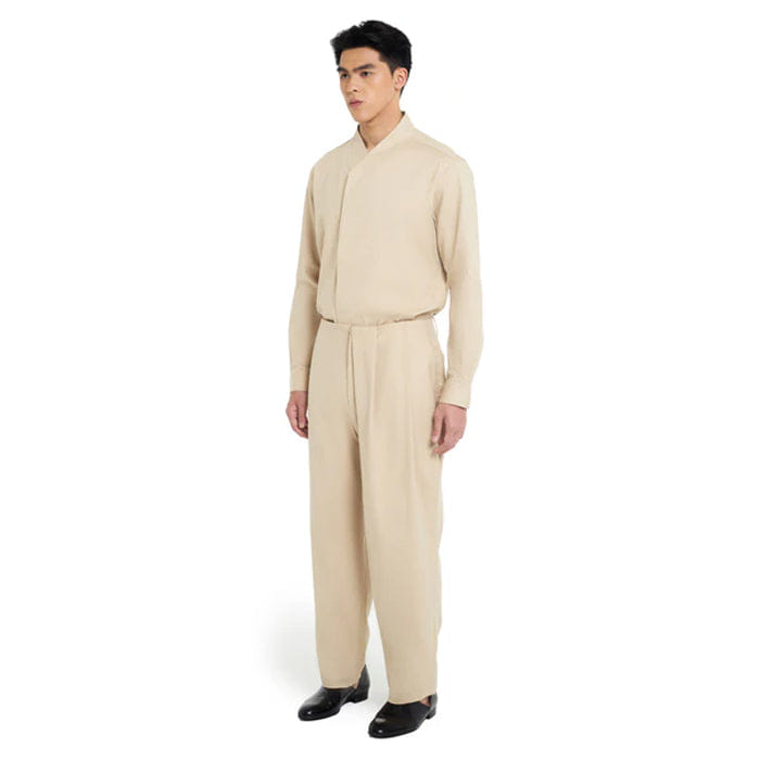 JAN SOBER LIGHT BROWN HALF PLEATS PANTS