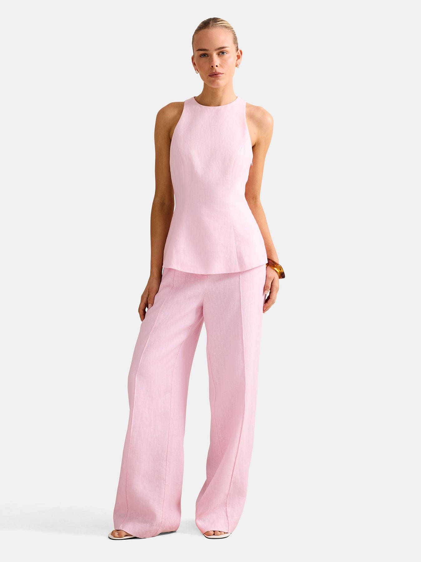 Forever New Posey Linen Wide Leg Trousers Pink