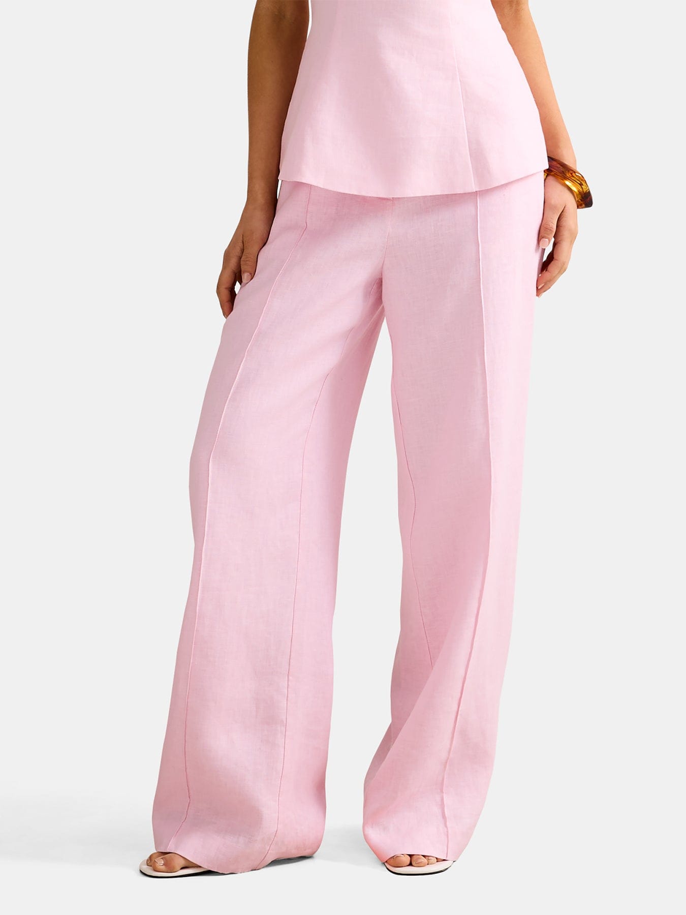 Forever New Posey Linen Wide Leg Trousers Pink