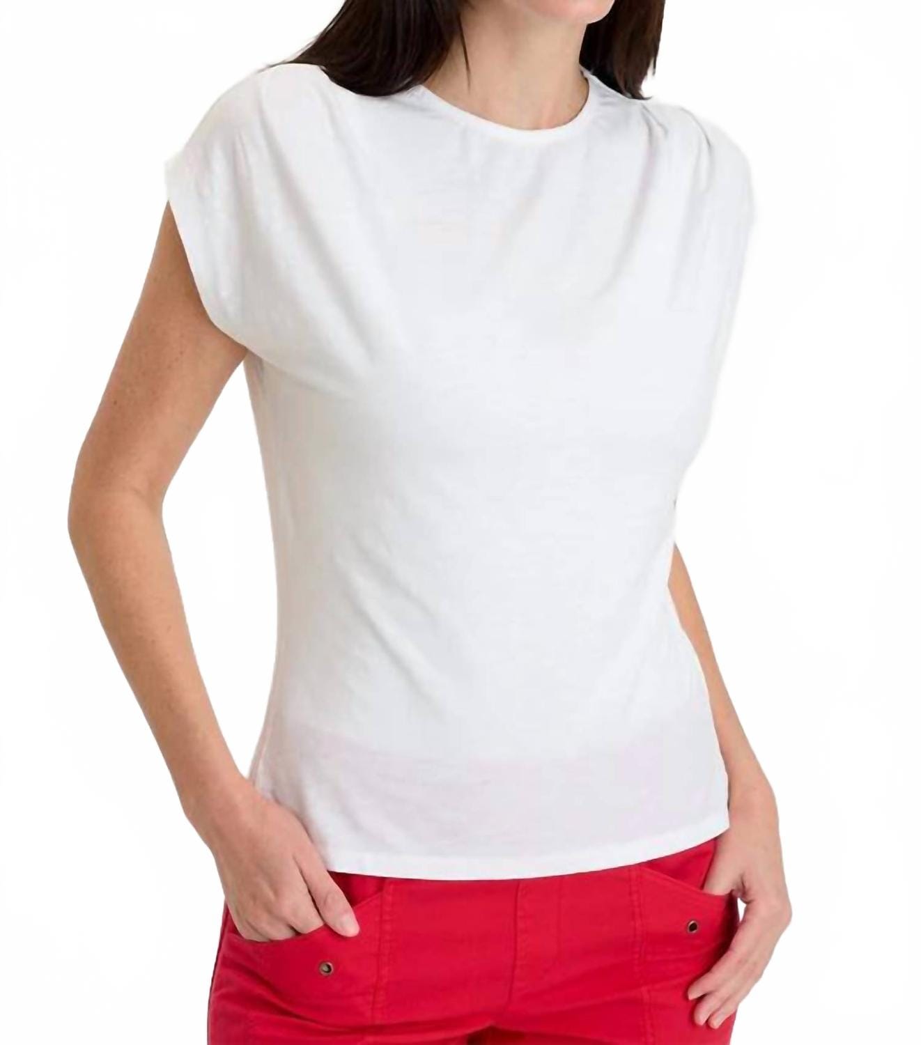 WHITE* Arwen Soft Jersey Mock Neck T-Shirt In White