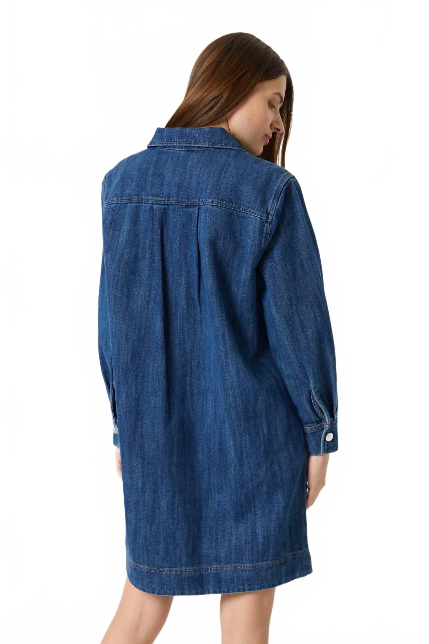 Blue Zianna Long Sleeve Collar Dress In Medium Blue Denim