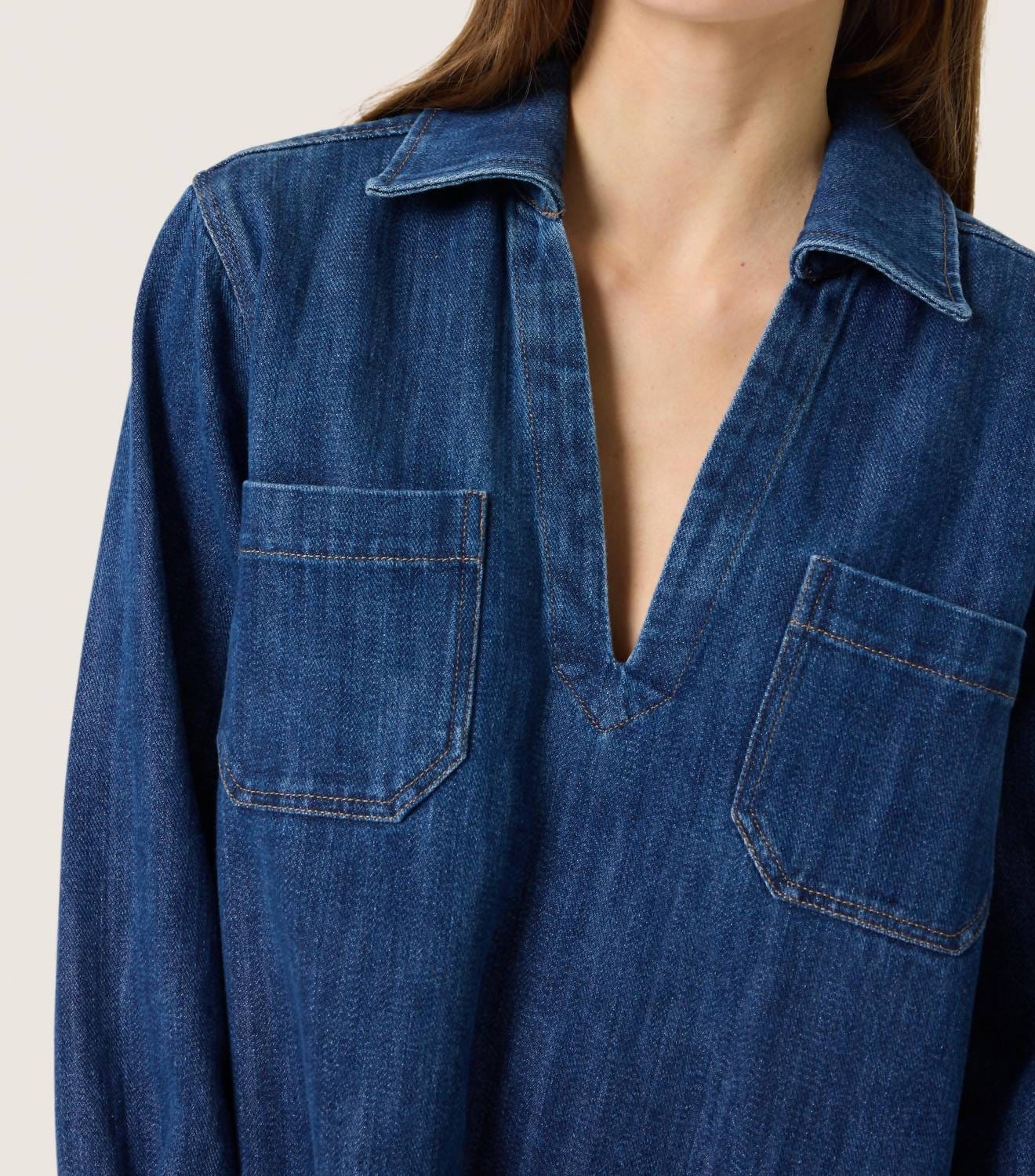 Blue Zianna Long Sleeve Collar Dress In Medium Blue Denim