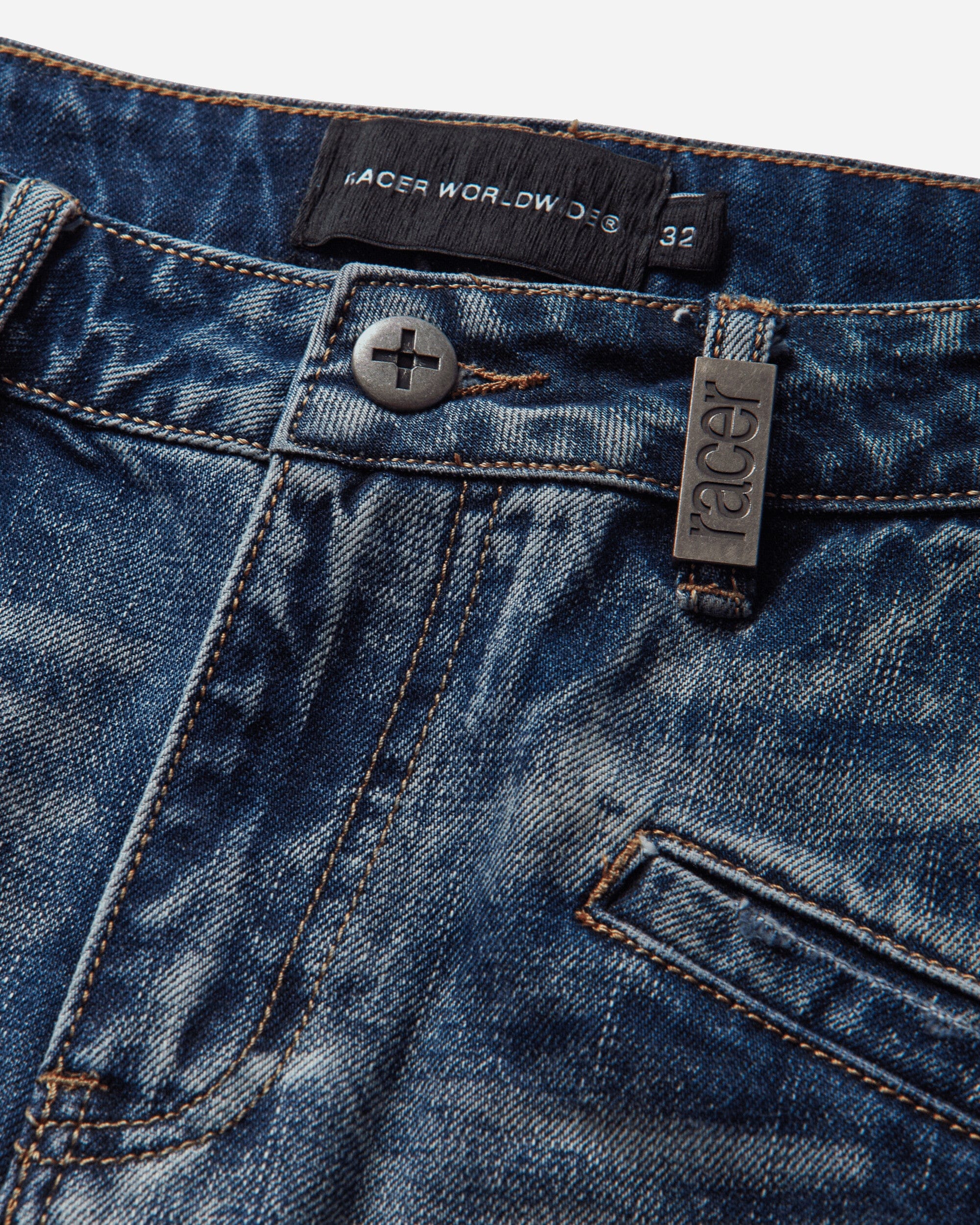 Racer Worldwide Long Denim Shorts Blue