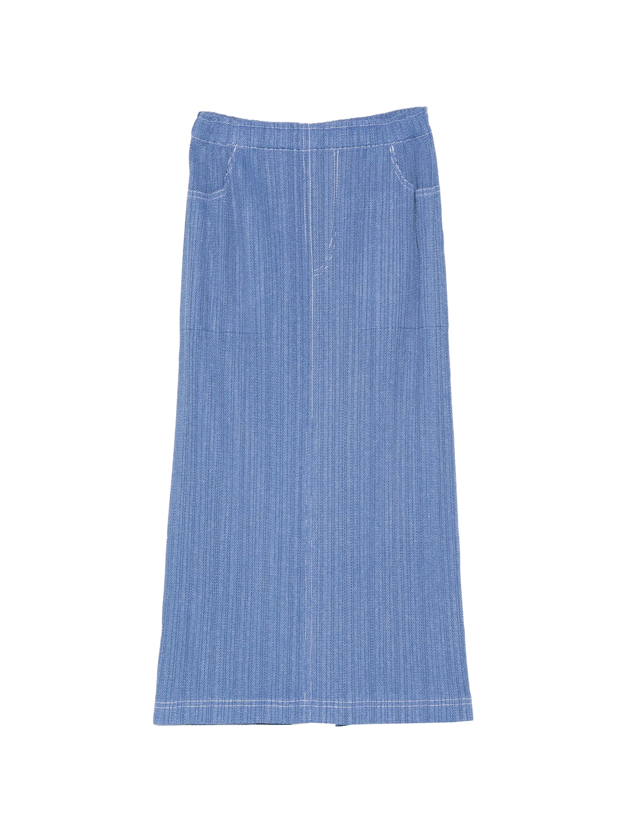 Pleats Please Issey Miyake pleated denim midi skirt