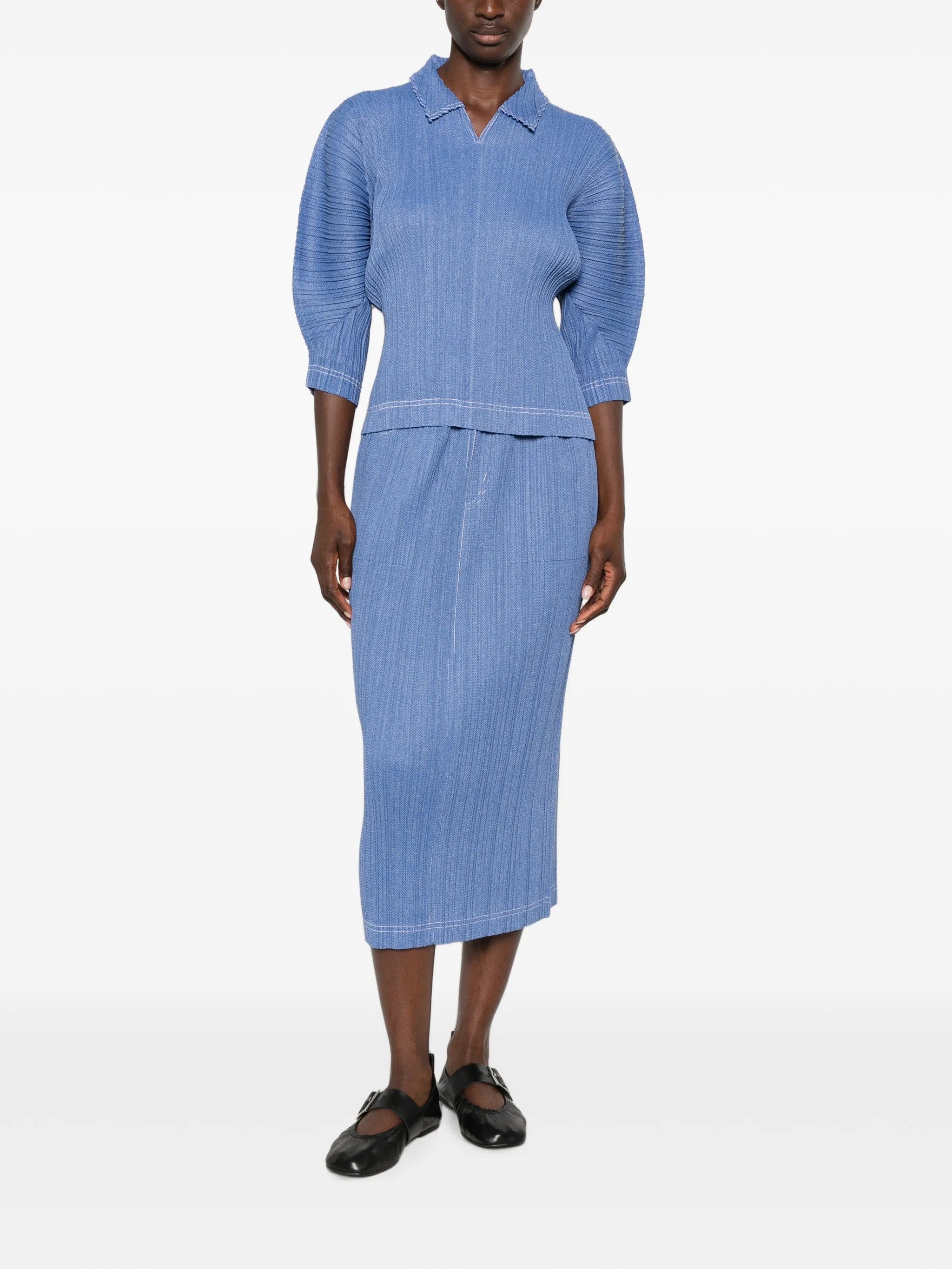 Pleats Please Issey Miyake pleated denim midi skirt